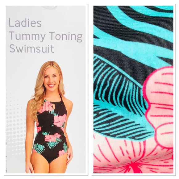 $10 SALE! Tummy Toning Control Tropical Leaf 1pc One Piece Swimsuit M (8-10) - Picture 8 of 8